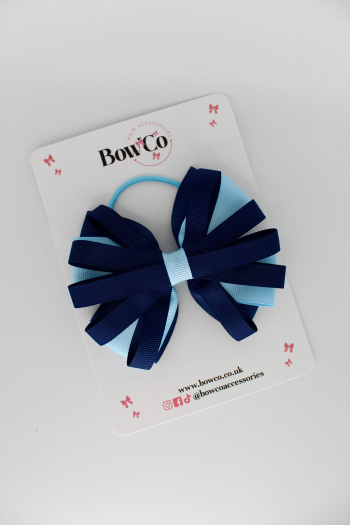 School Bow Navy and Blue Topaz - Spiral Bow - Elastic