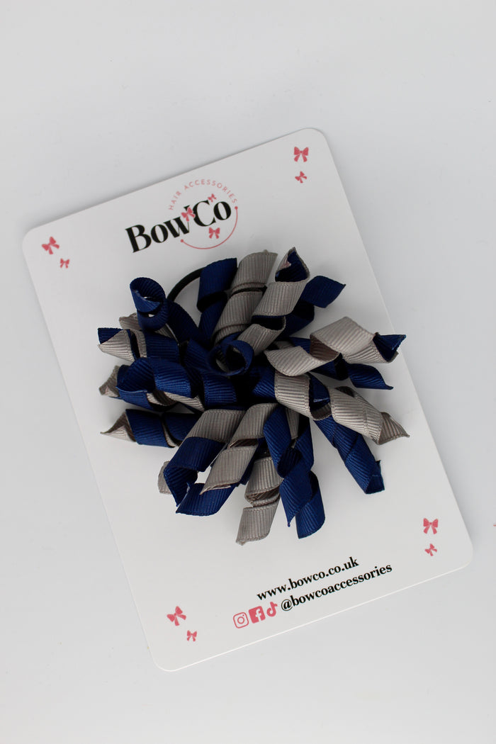 School Bow Navy and Metal Grey - Corker Bow - Elastic