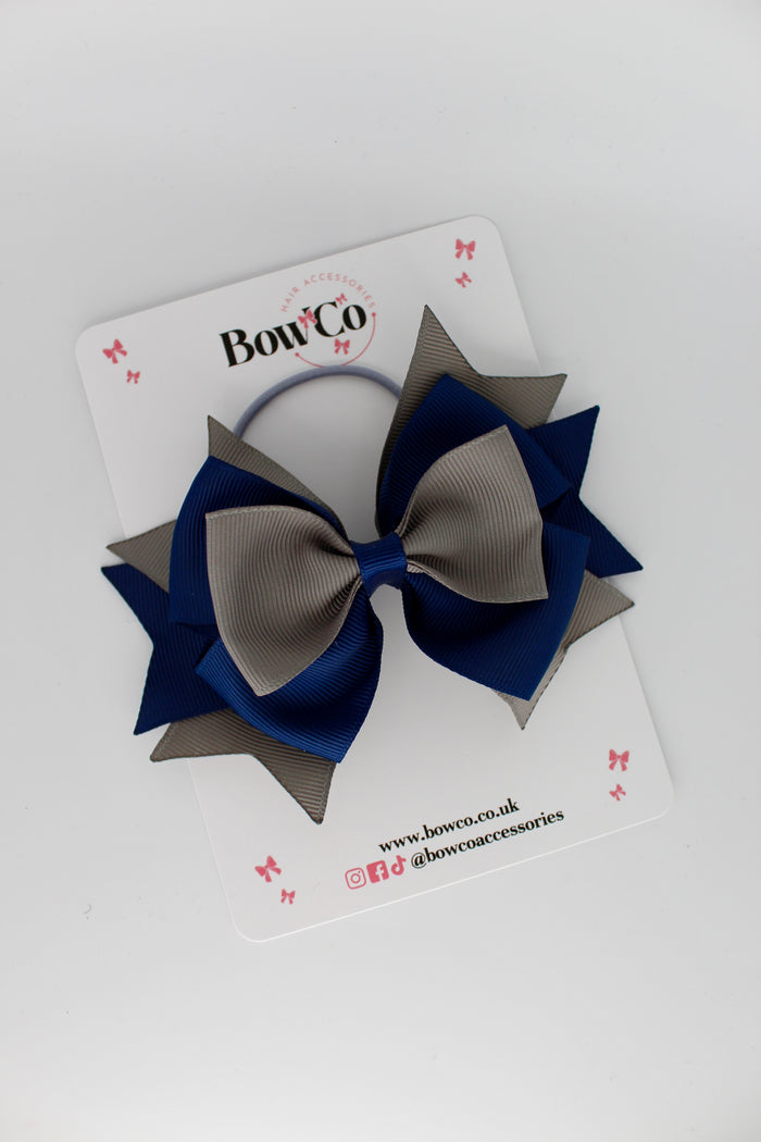 School Bow Navy and Metal Grey - Layer Bow - Elastic