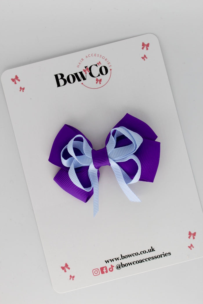 School Bow Purple and Bluebell - Double Bow - Clip