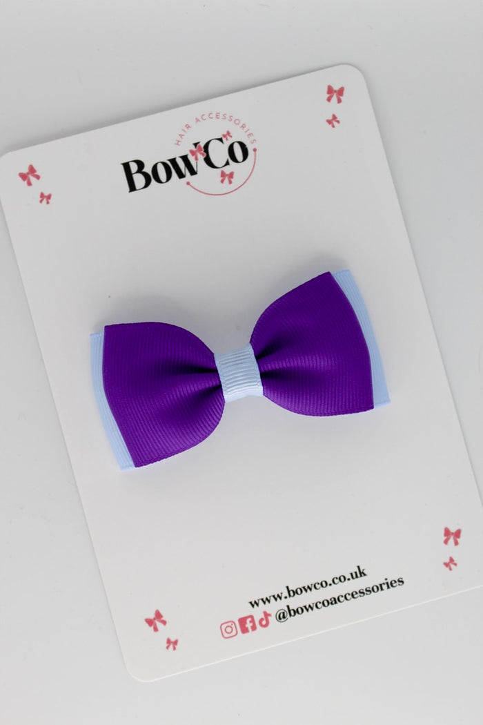 School Bow Purple and Bluebell - Double Lapel Bow - Clip