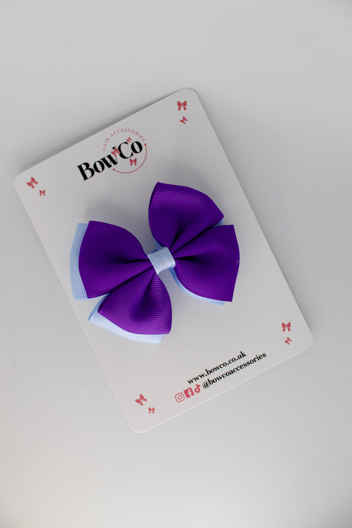 School Bow Purple and Bluebell - Double Layer Bow - Clip