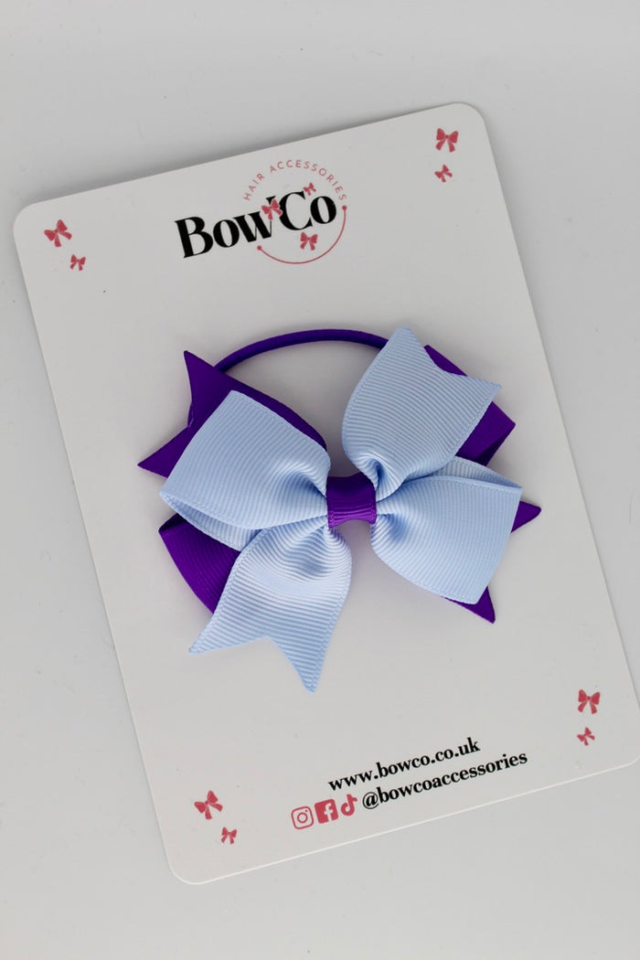 School Bow Purple and Bluebell - Layer Tail Bow - Elastic