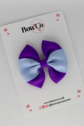 School Bow Purple and Bluebell - Round Tuxedo Bow - Clip