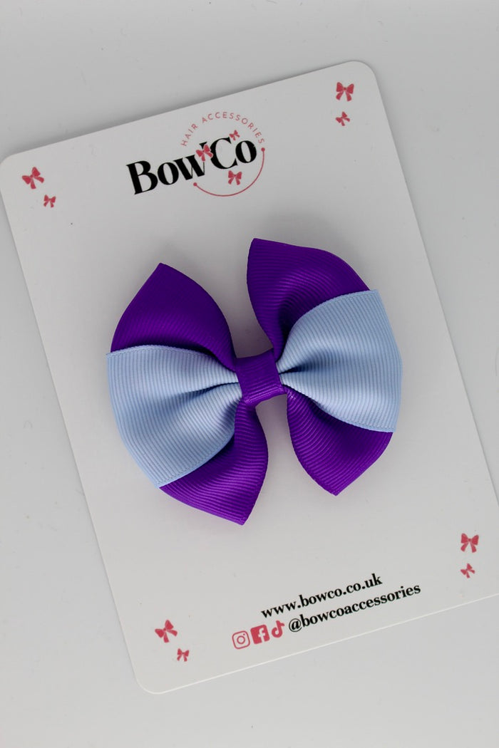 School Bow Purple and Bluebell - Round Tuxedo Bow - Clip