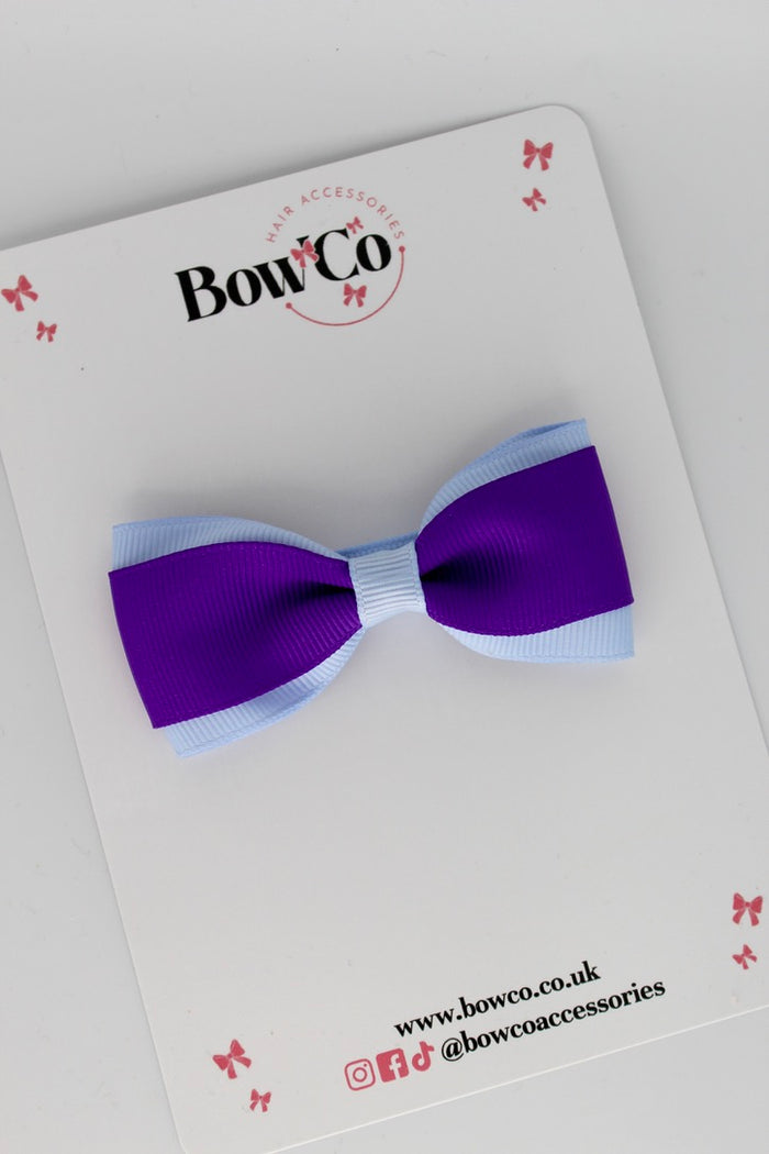 School Bow Purple and Bluebell - Tuxedo Bow - Clip