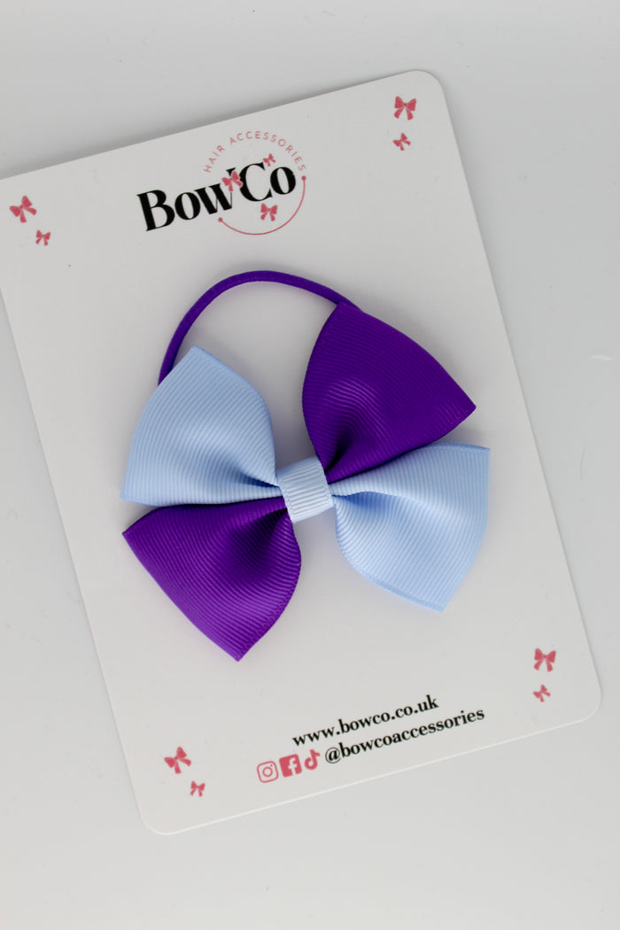 School Bow Purple and Bluebell - Twist Bow - Elastic
