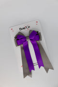 School Bow Purple and Metal Grey - Double Bow Tail