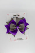 School Bow Purple and Metal Grey - Layer Bow - Elastic