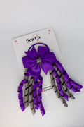School Bow Purple and Metal Grey - Pinwheel Corker Bow - Elastic