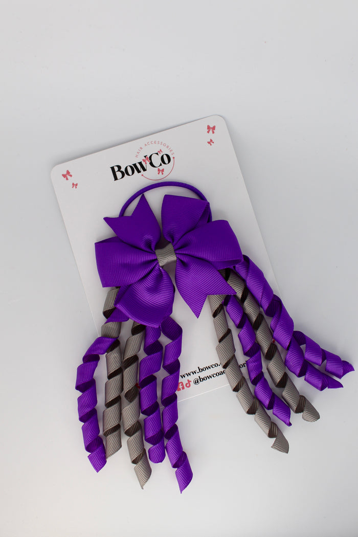 School Bow Purple and Metal Grey - Pinwheel Corker Bow - Elastic