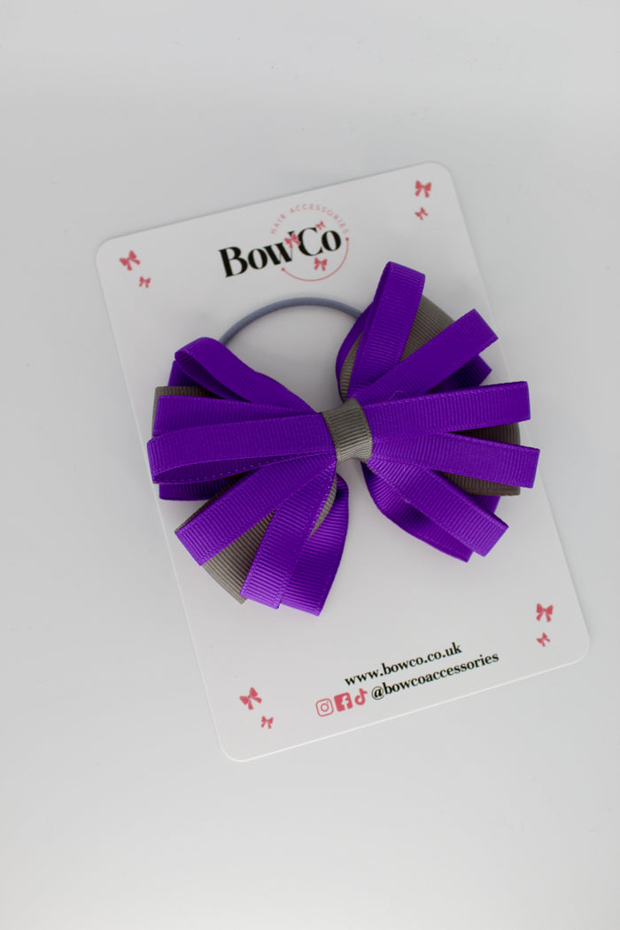 School Bow Purple and Metal Grey - Spiral Bow - Elastic