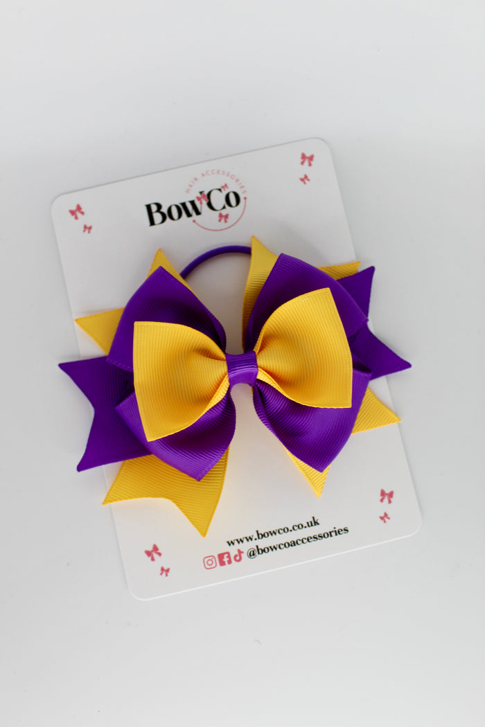 School Bow Purple and Yellow Gold - Layer Bow - Elastic