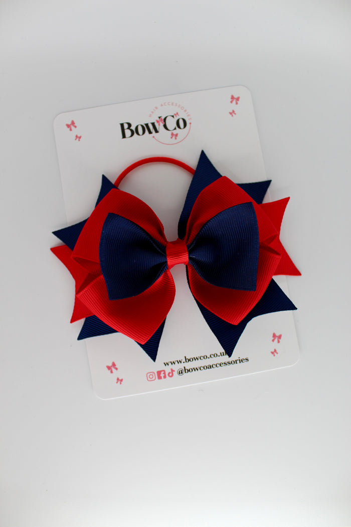 School Bow Red and Navy - Layer Bow - Elastic