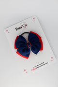 School Bow Red and Navy - Layer Edge Bow - Elastic