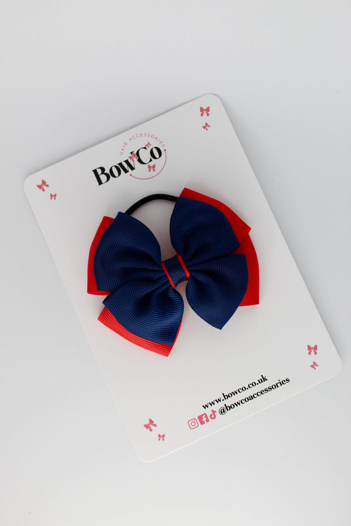 School Bow Red and Navy - Layer Edge Bow - Elastic