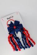 School Bow Red and Navy - Pinwheel Corker Bow - Elastic