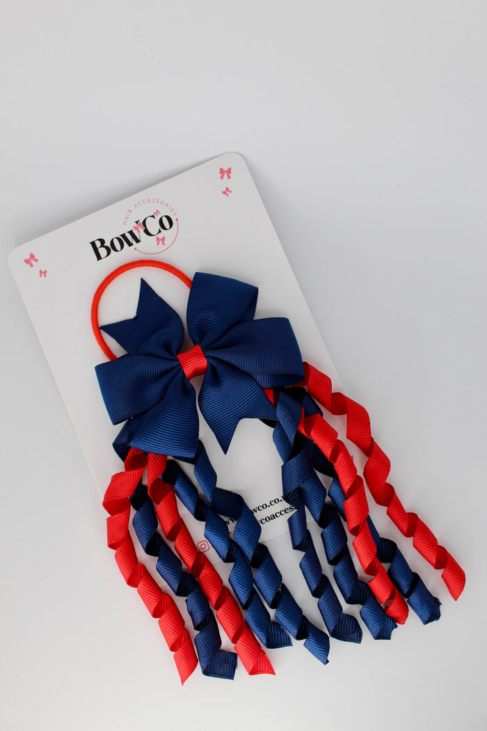 School Bow Red and Navy - Pinwheel Corker Bow - Elastic
