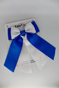 School Bow Royal Blue and White - Double Layer Tail Bow – Elastic