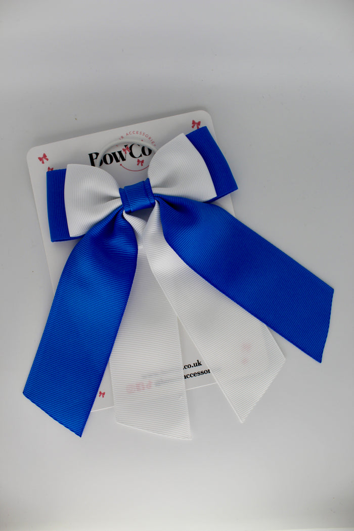 School Bow Royal Blue and White - Double Layer Tail Bow – Elastic
