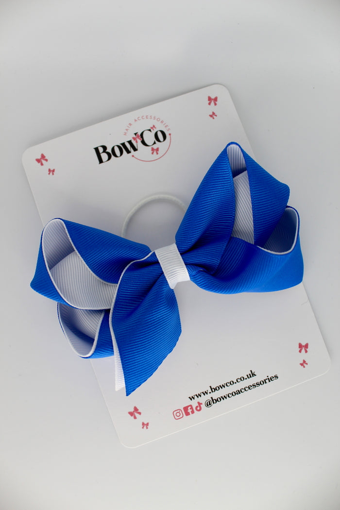 School Bow Royal Blue and White - Loop Bow - Elastic