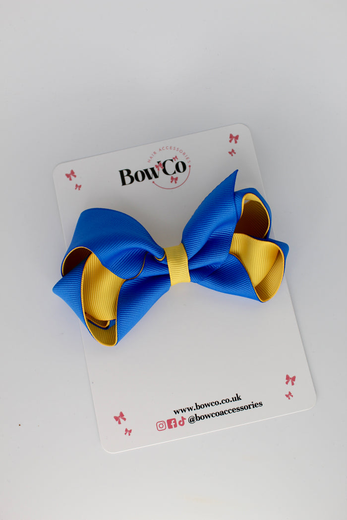 School Bow Royal Blue and Yellow Gold - Loop Bow - Clip
