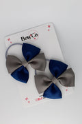 School Bows - Navy and Metal Grey - Twist Bow Set - Elastic