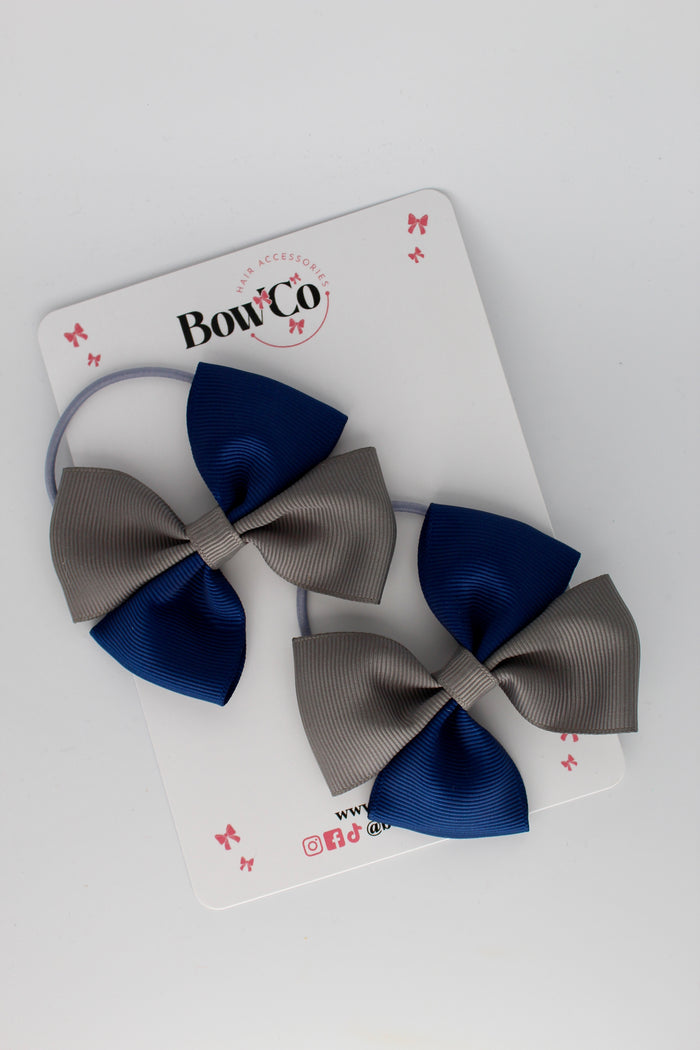 School Bows - Navy and Metal Grey - Twist Bow Set - Elastic