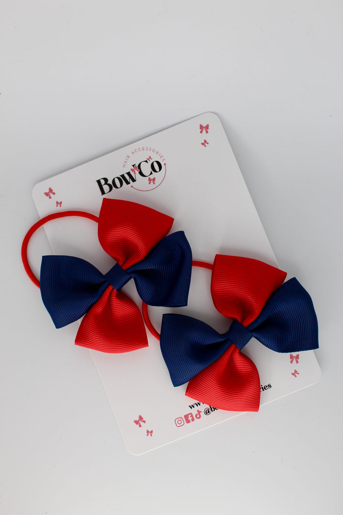 School Bows - Red and Navy Blue - Twist Bow Set - Elastic