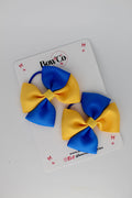 School Bows - Royal Blue and Yellow Gold - Twist Bow Set - Elastic