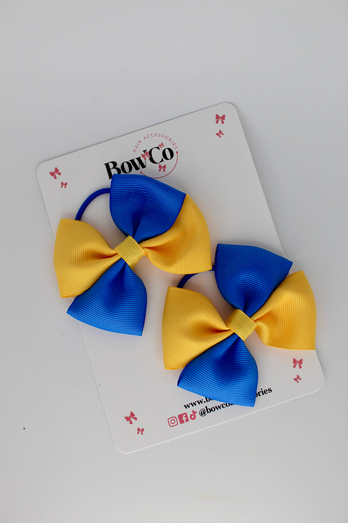 School Bows - Royal Blue and Yellow Gold - Twist Bow Set - Elastic