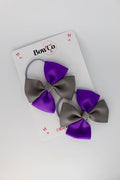 School Bows - Twist Bow Set - Elastic - Purple and Metal Grey