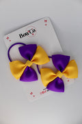 School Bows - Twist Bow Set - Elastic - Purple and Yellow Gold
