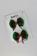 School Bows Forest Green and Burgundy - Double Bow Set - Clip