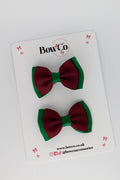 School Bows Forest Green and Burgundy - Double Bow Set - Clip