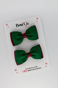 School Bows Forest Green and Burgundy - Double Lapel Bow Set - Clip