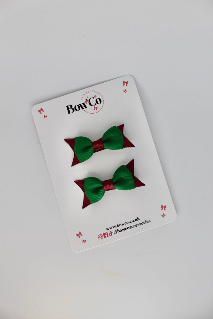 School Bows Forest Green and Burgundy - Layer Tail Bow - Clip