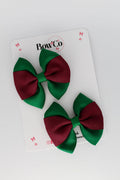 School Bows Forest Green and Burgundy - Round Tuxedo Bow Set - Clip