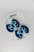 School Bows Navy and Blue Topaz - Double Bow Set - Elastic