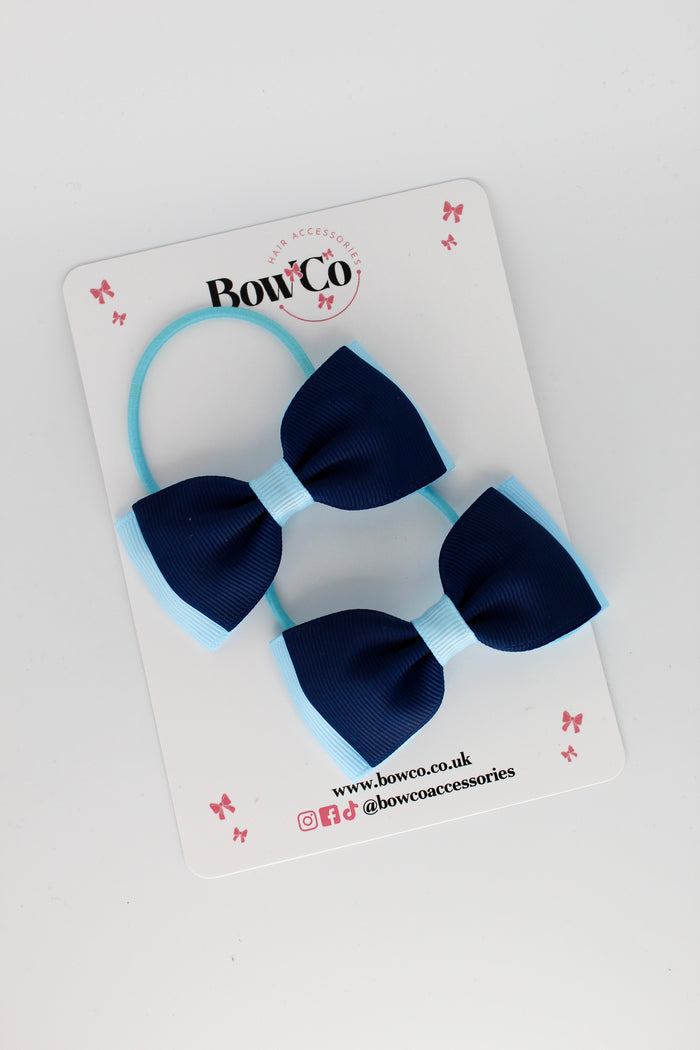 School Bows Navy and Blue Topaz - Double Lapel Set - Elastic