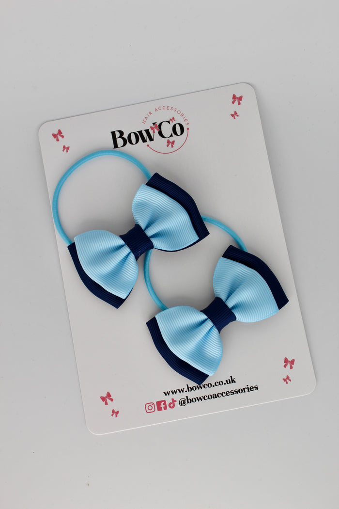 School Bows Navy and Blue Topaz - Double Ribbon Bow Set - Elastic
