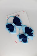 School Bows Navy and Blue Topaz - Double Tail Bow Set - Elastic
