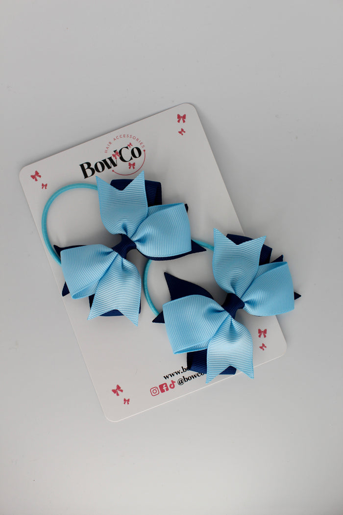 School Bows Navy and Blue Topaz - Layer Tail Bow Set - Elastic