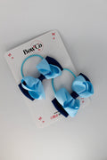 School Bows Navy and Blue Topaz - Pleated Bow Set - Elastic