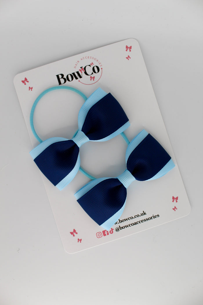 School Bows Navy and Blue Topaz - Tuxedo Bow Set - Elastic