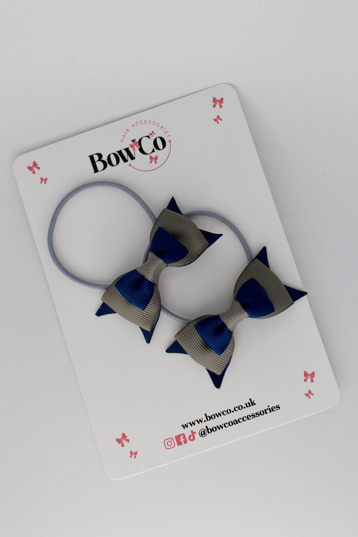 School Bows Navy and Metal Grey - Butterfly Bow Set - Elastic