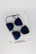 School Bows Navy and Metal Grey - Double Lapel Bow Set - Elastic