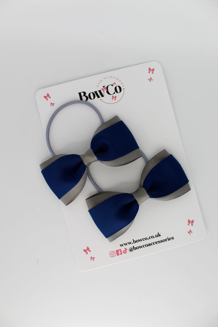 School Bows Navy and Metal Grey - Tuxedo Bow Set - Elastic