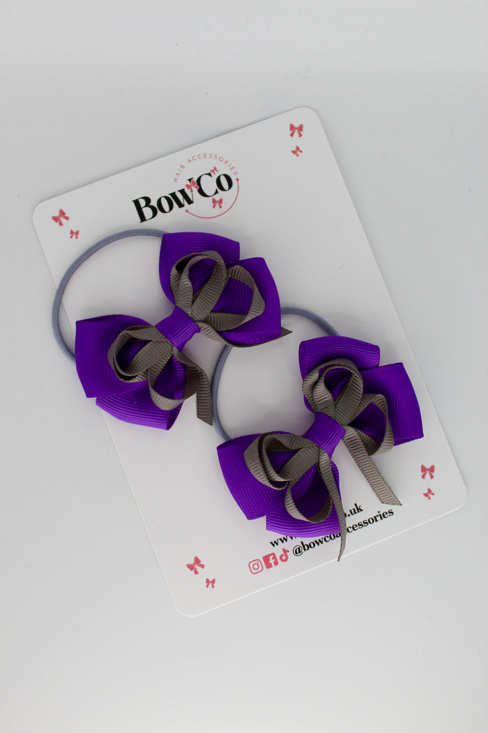 School Bows Purple and Grey - Double Bow Set - Elastic
