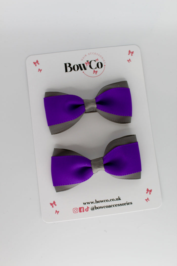 School Bows Purple and Grey - Tuxedo Bow Set - Clip